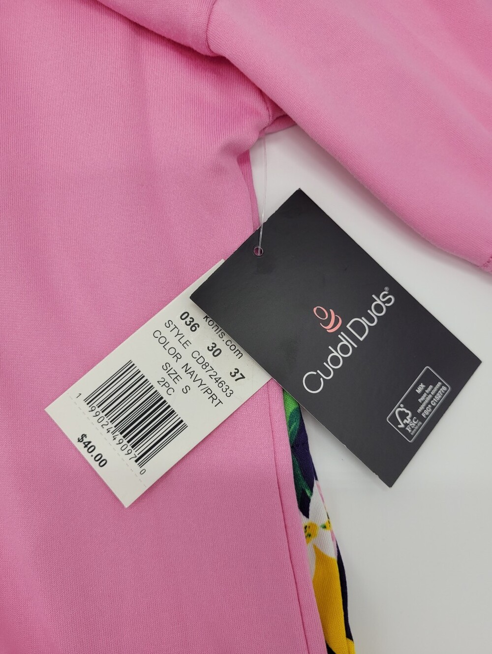 Cuddl Duds Pajama Set Capri Pockets Pink Yellow Lemon Floral 2pc Headband NEW - Picture 4 of 8